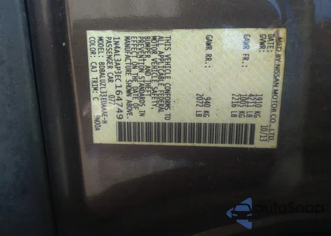 2014 Nissan Altima 2.5 Sv z USA, uszkodzony, nr VIN 1N4AL3AP3EC164749